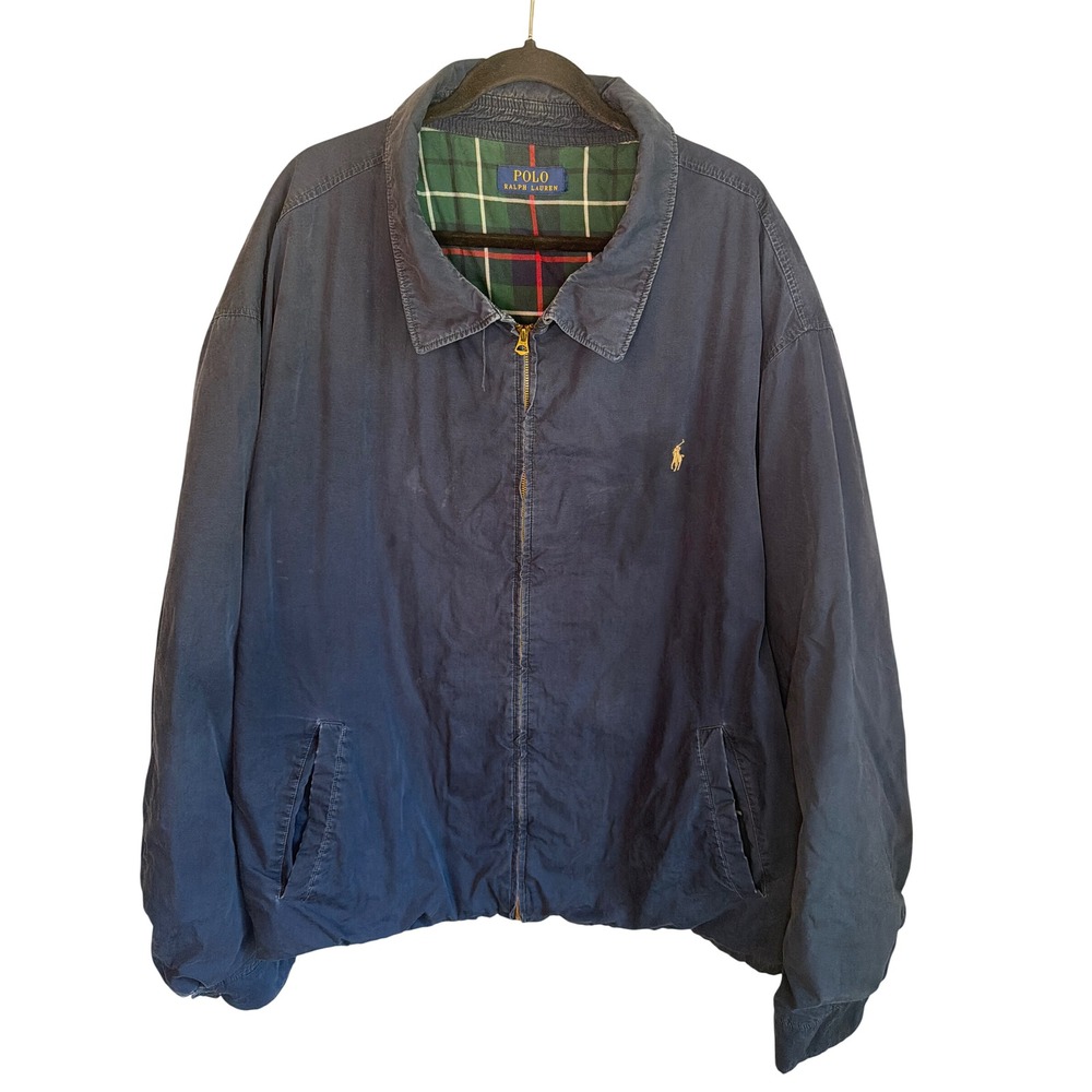 Vintage Y2K Polo Ralph Lauren Navy Harrington Jacket Plaid Lined Full Zip 3XL